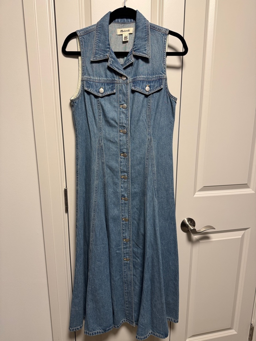 Madewell Button-Front Sleeveless Denim Maxi Dress in Light Blue
